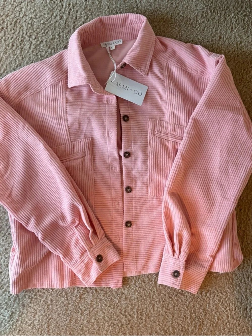 Women's Pink Corduroy Button-Front Shacket